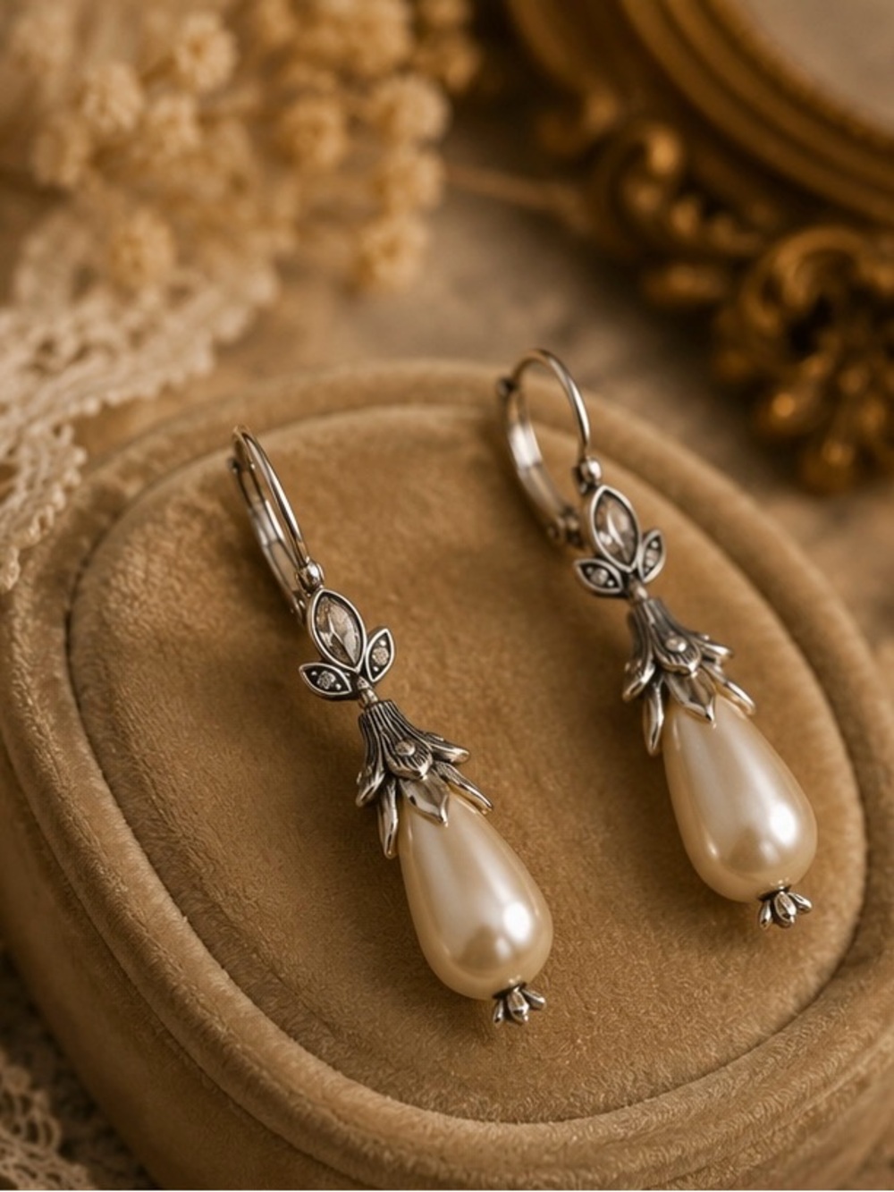 Vintage Silver Orchid Pearl
Earrings